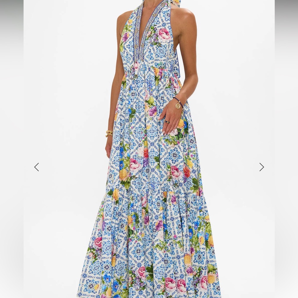 Camilla Blue Pink Maxi Plunge Sundress